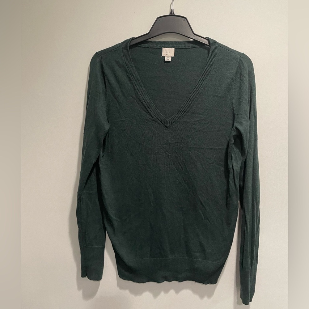 {A New Day} green v neck sweater womens size M